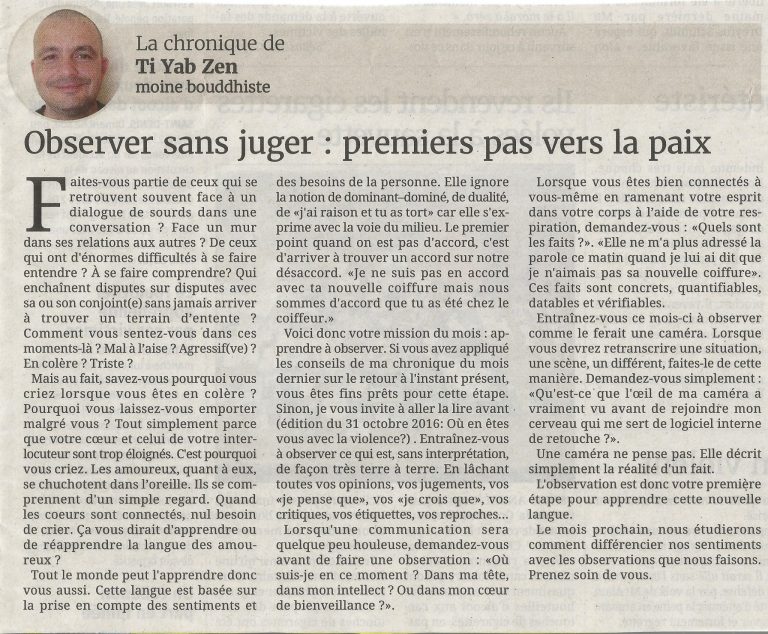 La chronique de TI YAB ZEN dans le journal de l'île de la Reunion: premiers pas vers la paix